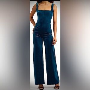 Galvan London Vesper Jumpsuit Velvet Flare Legs in Lagoon Teal color Size 2 NWT